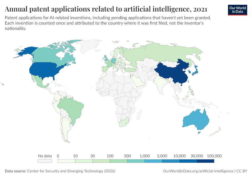 A thumbnail of the "Annual patent applications related to artificial intelligence" chart
