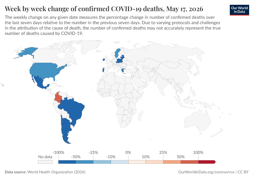 A thumbnail of the "Week by week change of confirmed COVID-19 deaths" chart