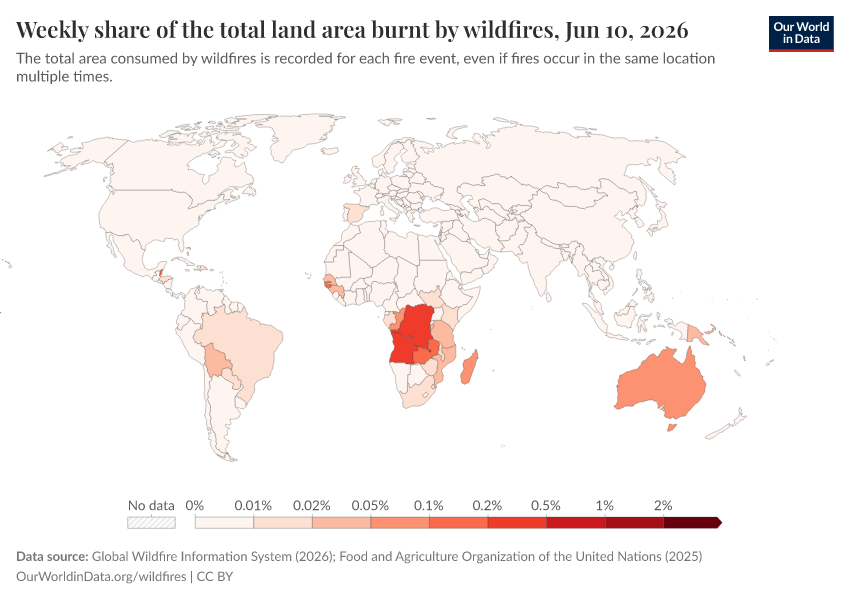 A thumbnail of the "Weekly share of the total land area burnt by wildfires" chart